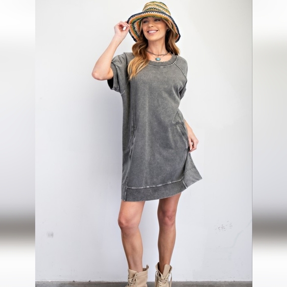 New Easel Gray Mineral Washed Terry Knit Dress - Picture 7 of 7
